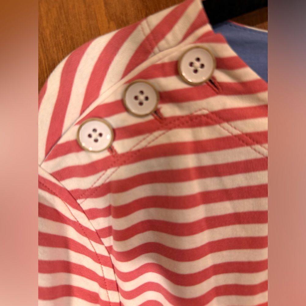Vineyard Vines Split Stripe Sailor Boatneck Top Size S Coral White - Picture 6 of 7